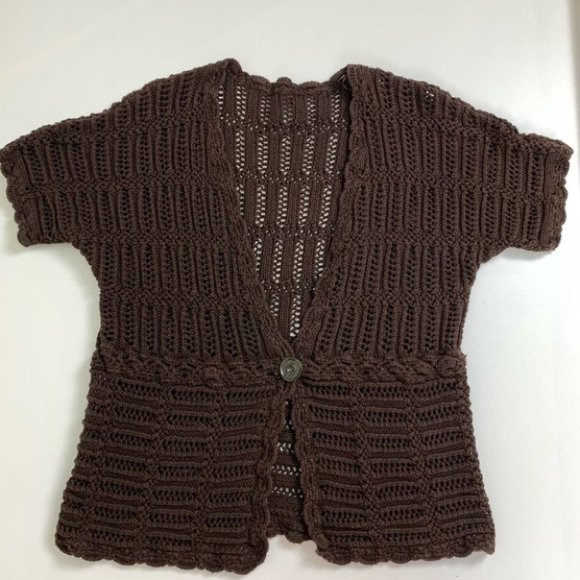 Short Sleeved Crocheted Cardigan Brown - Picture 3 of 6